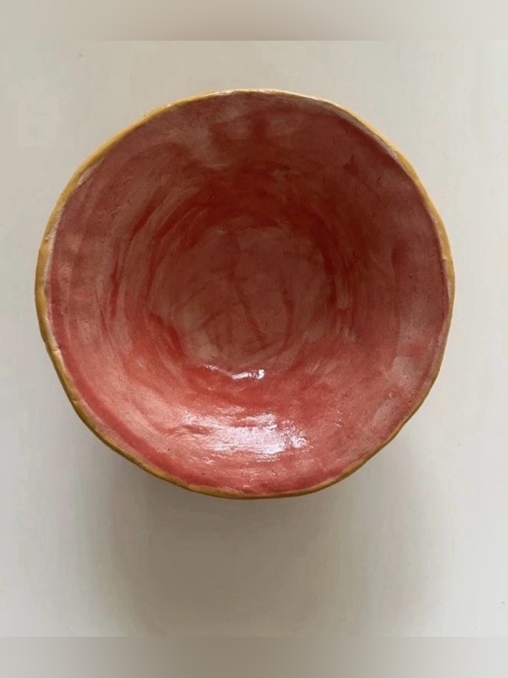 Glossy Coral Ceramic Bowl with Subtle Gold Rim